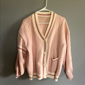 Pink and Cream Women's Cardigan